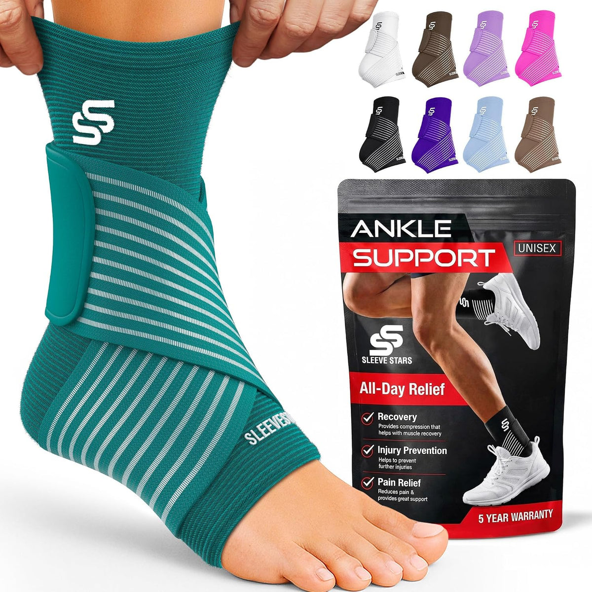 Sleeve Stars Ankle Brace Men & Women Support (Single/M:10"-12"/Black)