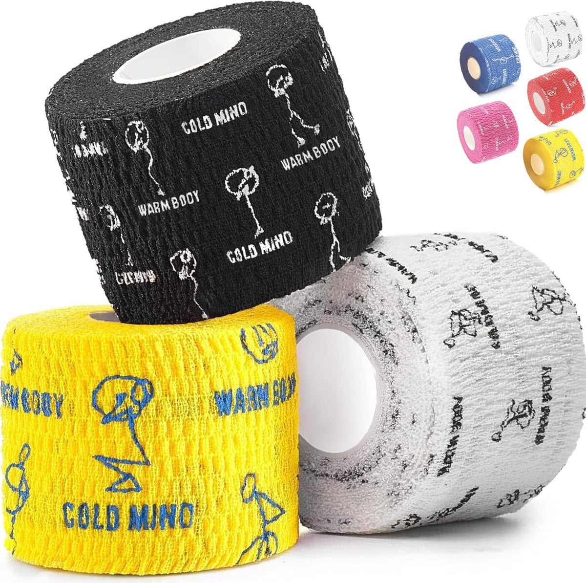 WARM BODY COLD MIND 1.85" Weightlifting Thumb Tape - Hook Grip Tape for Powerlifting, Cross Training, Gym Tape, Workout, Weight Lifting Tape, Athletic Finger Wrap (Mix V1 3 Rolls)