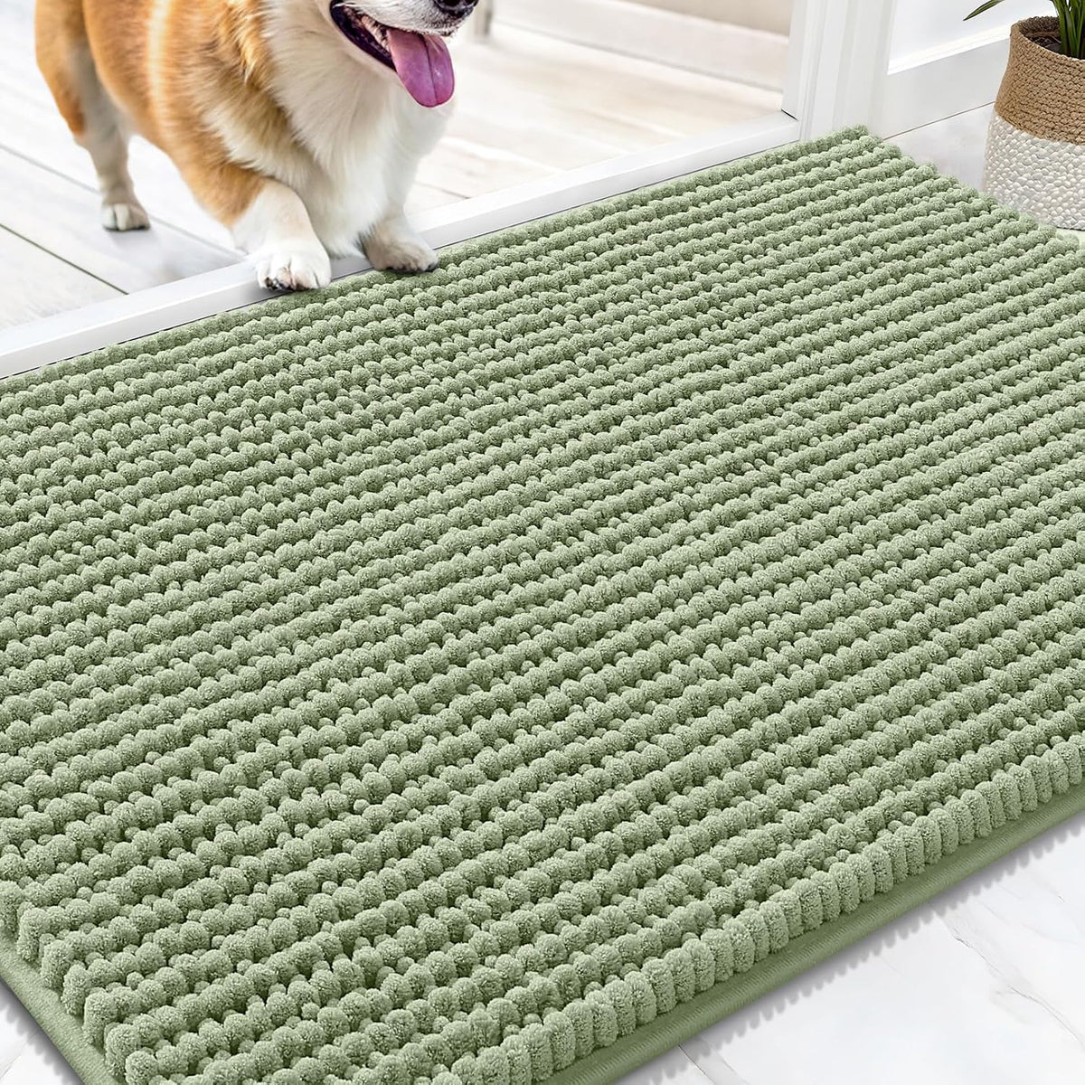 OLANLY Dog Door Mat for Muddy Paws 30x20, Extra Absorbent Chenille Mud Mat