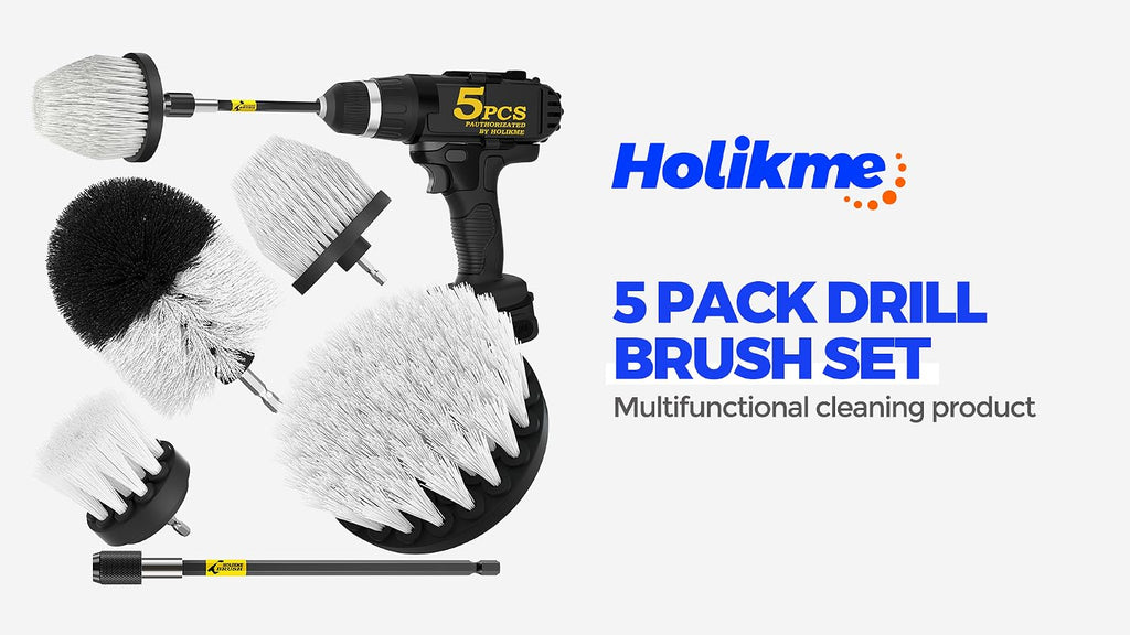 Holikme 5Pack Drill Brush Set with Extension for Car & Bath Detailing