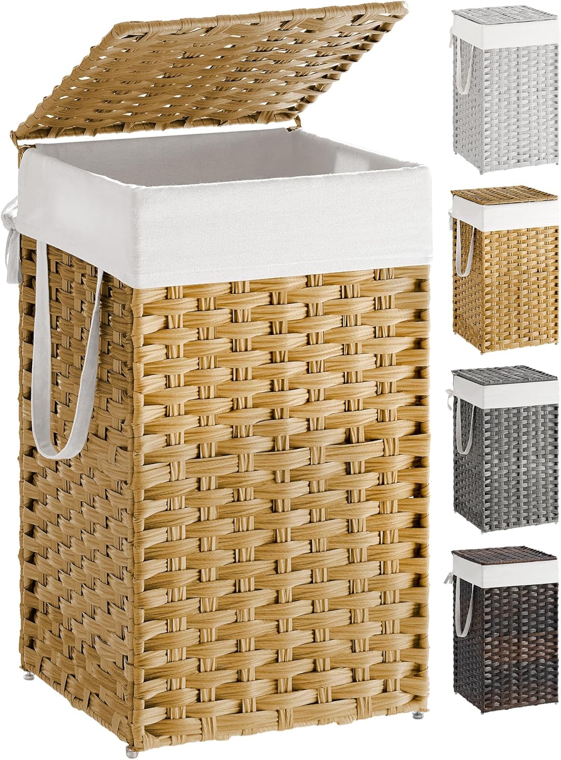 SONGMICS Laundry Hamper with Lid, 23.8 Gal (90 L) Synthetic Rattan,Foldable