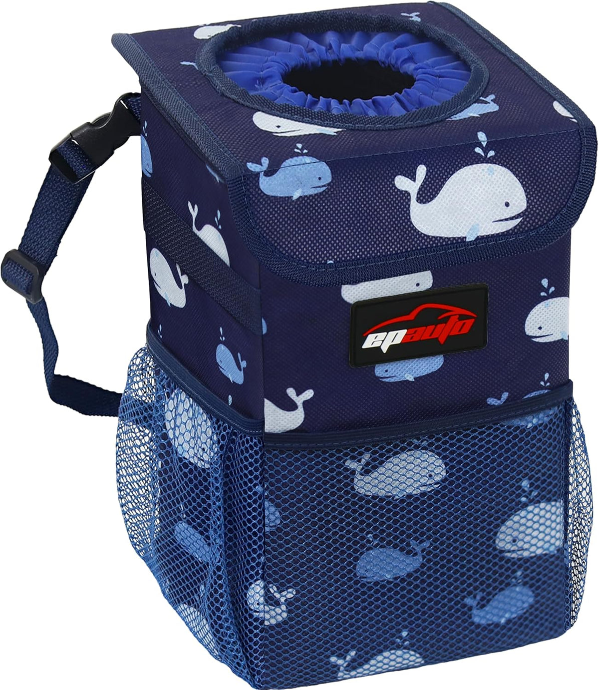EPAuto Waterproof Car Trash Can with Lid and Pockets, 2.5 Gal, Black