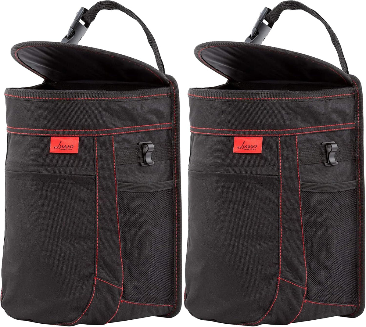 Lusso Gear Car Trash Can - 2.5-Gallon, Black, Round - Leak-Proof & Spill-Proof Lid & Waterproof Removable Liner - Hanging Car Trash Bin & Organizer for SUV, Truck & Minivan
