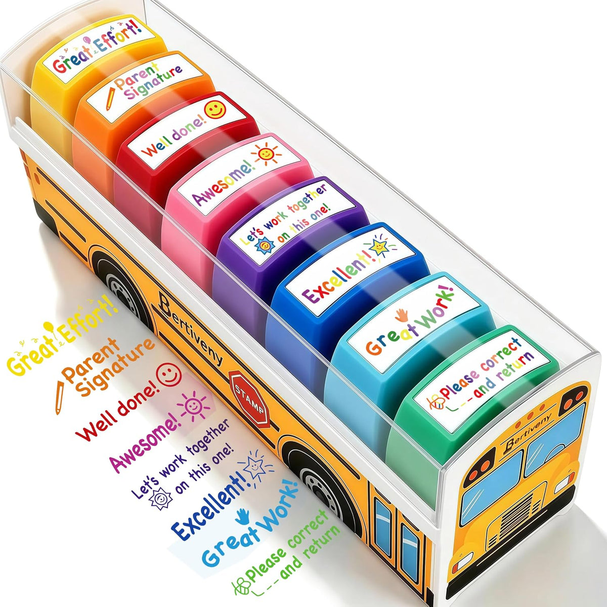 Teacher Stamps for Grading Classroom,Parent Signature Teacher Self-Inking Stamp Set for Homework Teacher Supplies with 8 pcs