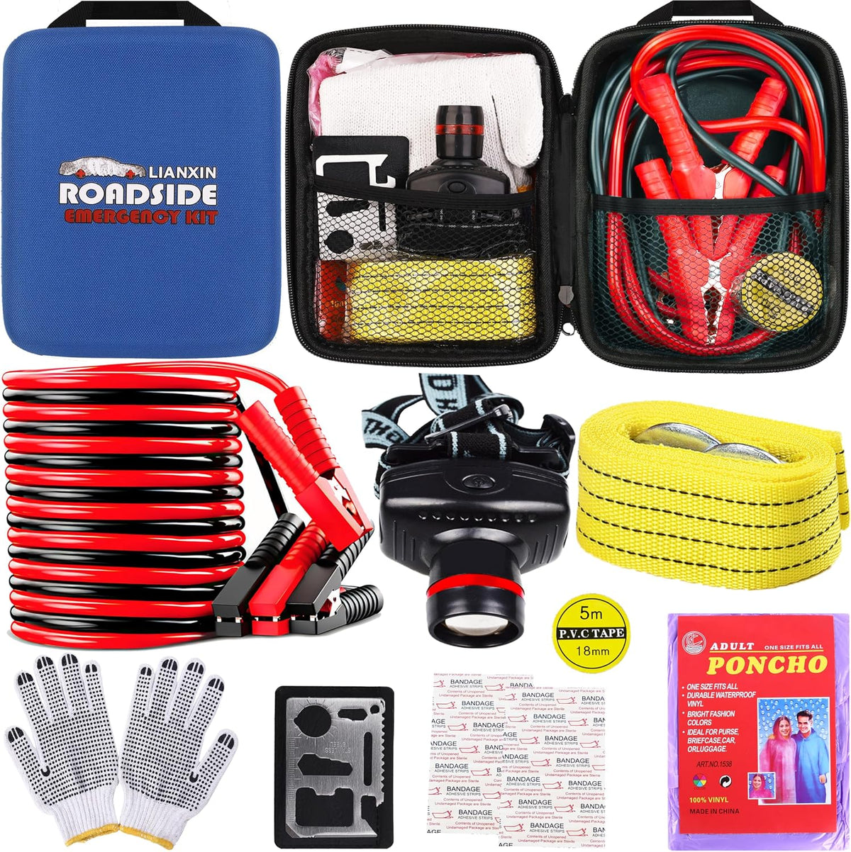 LIANXIN Car Roadside Emergency Kit,with Jumper Cables Car Safety Kits