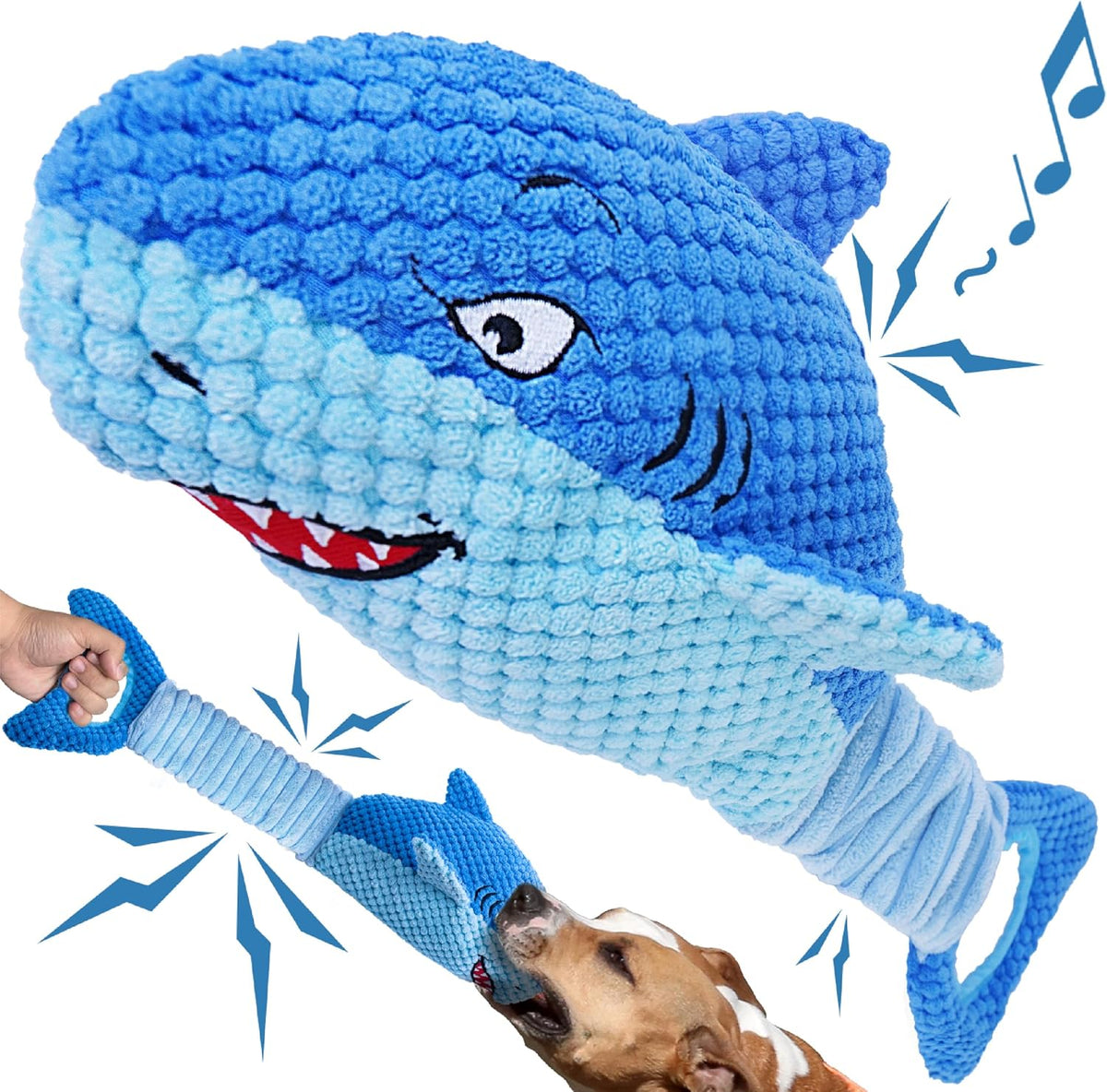 LEGEND SANDY Tough Dog Toys, Stuffed Chew Large Dog Toys to Keep Them Busy, Interactive Squeaky Tug of War Doggie Toy, Crinkle Blue Octopus | Interactive Tug of War Puppy Toys, Crinkle Stuffed Octopus for Small Medium and Large Breeds, Birthday Gift for P
