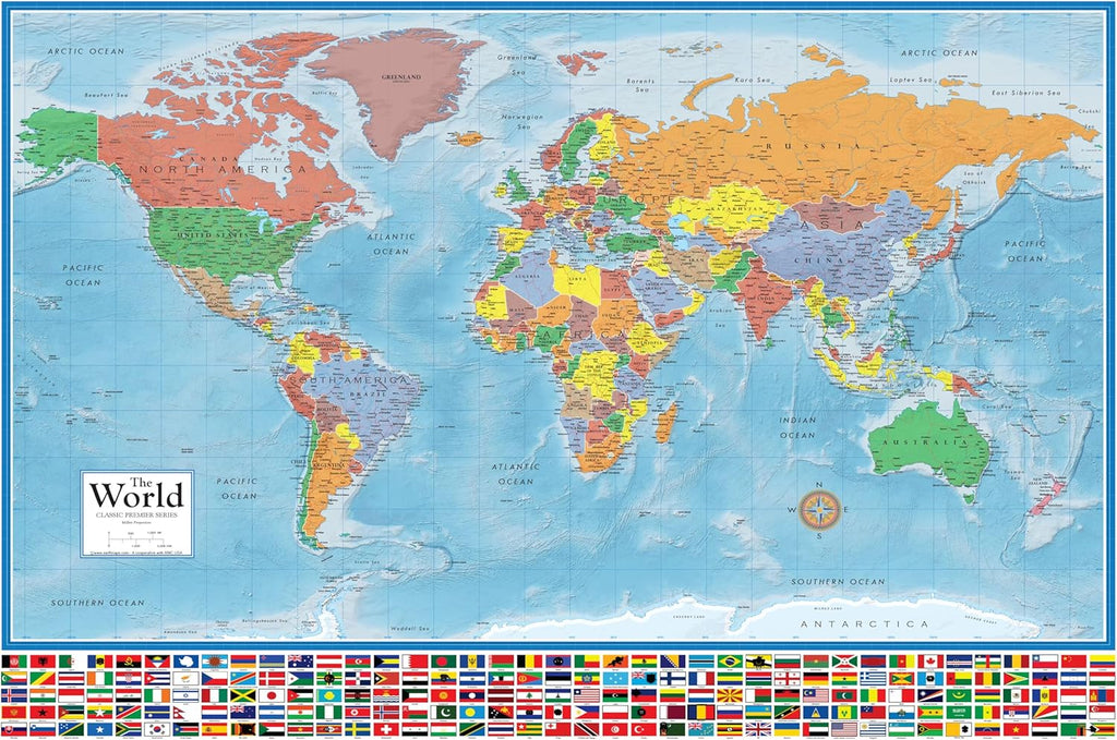 36x48 World Classic Elite Wall Map Laminated Flags of the World