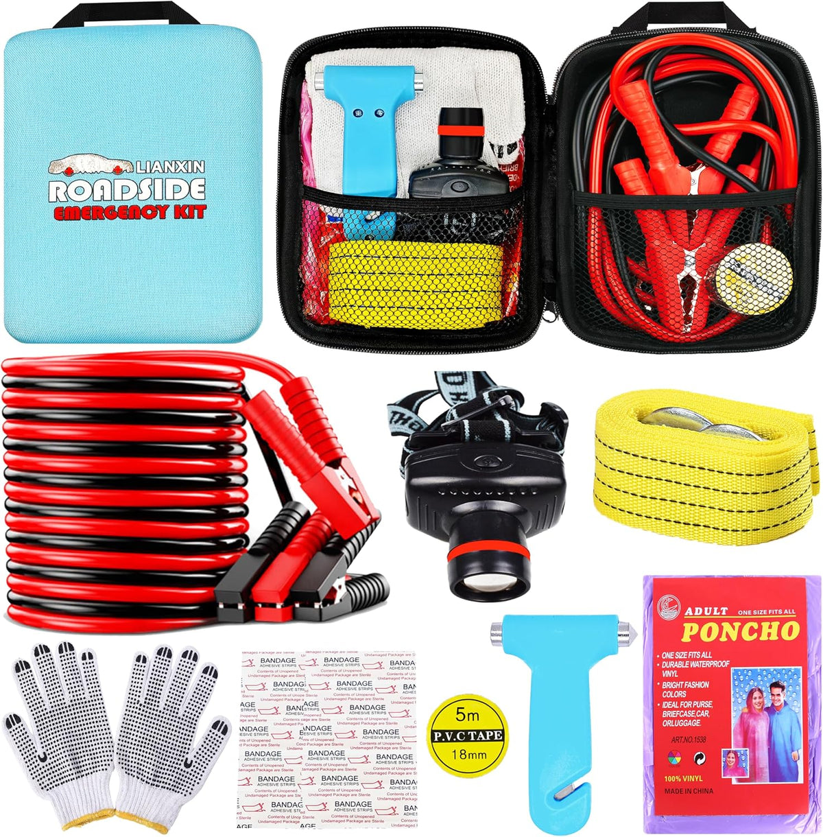 LIANXIN Car Roadside Emergency Kit,with Jumper Cables Car Safety Kits