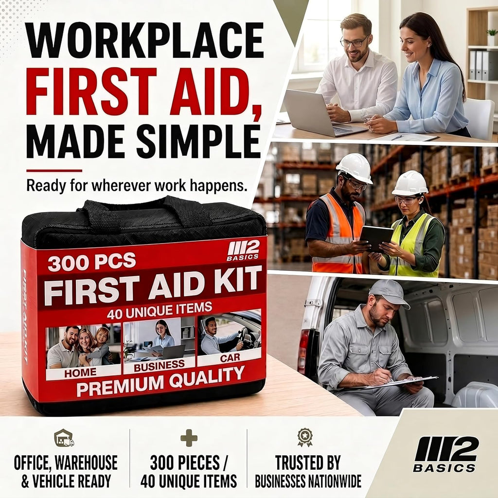 M2 BASICS 300 Piece First Aid Kit w/Durable Bag for Home, Business, Office