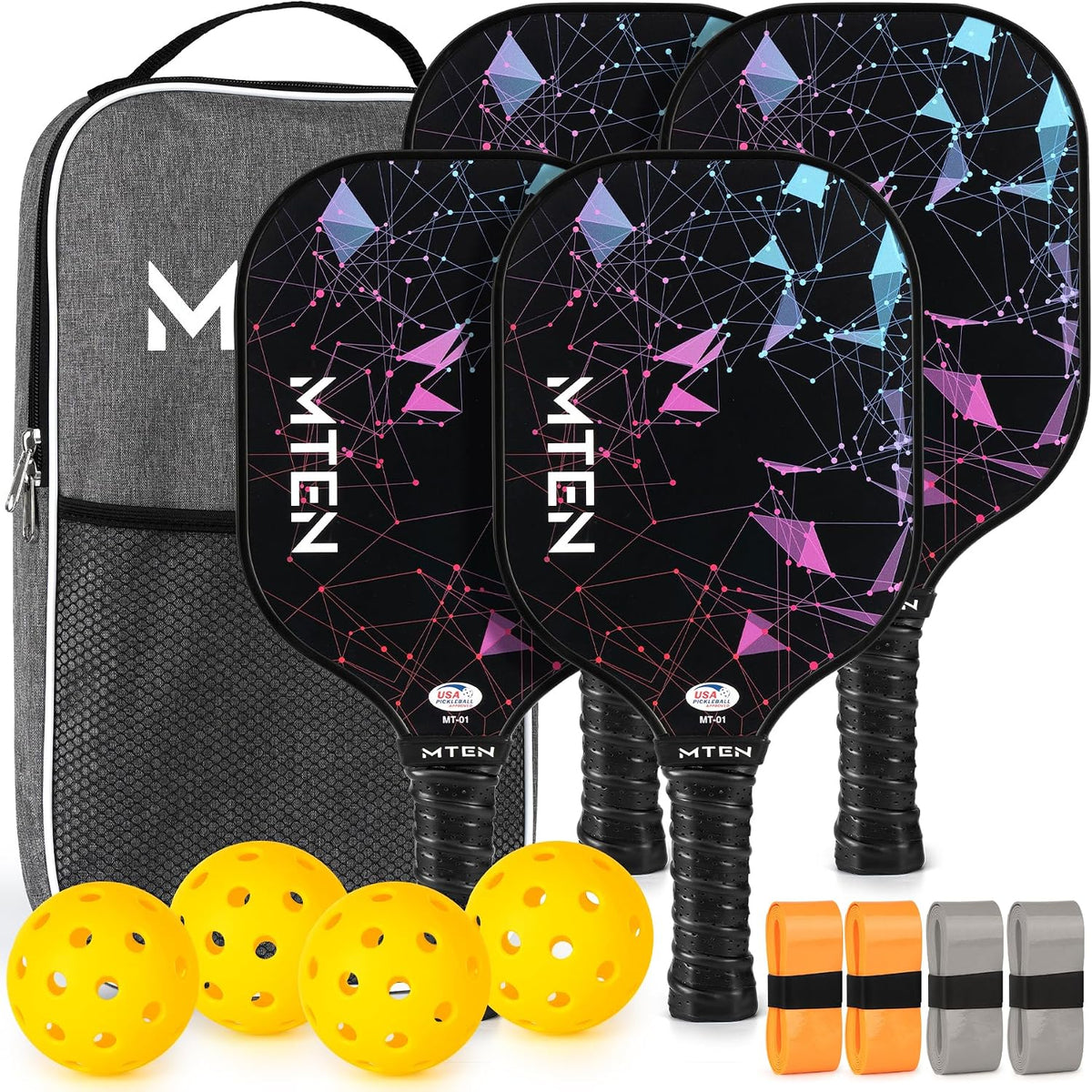 MTEN Pickleball Paddles Set of 2/4/1, USAPA Approved Fiberglass Rackets