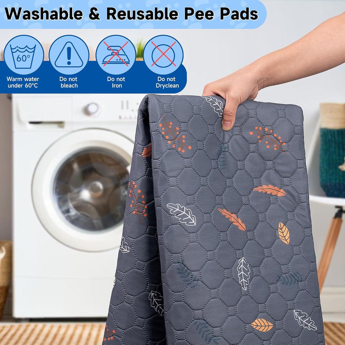 Sunheir Washable Pee Pads for Dogs, Reusable Puppy Pads for Dog Playpen 2PC | Thick Super Absorbent, Leak-Proof & Non-Slip, Waterproof Dog Pads for Puppy Playpen, Crate, Whelping Box, Potty Training Grey