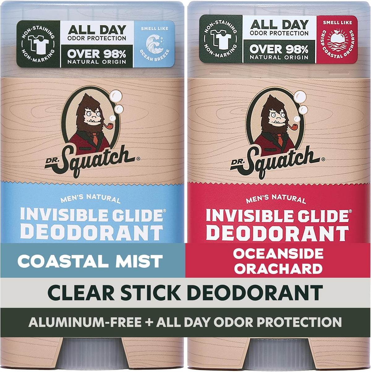 Dr. Squatch Invisible Glide Natural Men’s Deodorant – Smooth Glide, No Stains – Aluminum Free Deodorant Men – Safe for Sensitive Skin – Fresh Falls, 2.65oz (2-Pack)