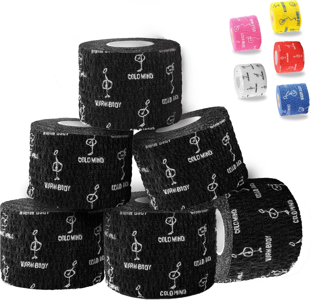 WARM BODY COLD MIND 1.85" Weightlifting Thumb Tape - Hook Grip Tape for Powerlifting, Cross Training, Gym Tape, Workout, Weight Lifting Tape, Athletic Finger Wrap (Mix V1 3 Rolls)