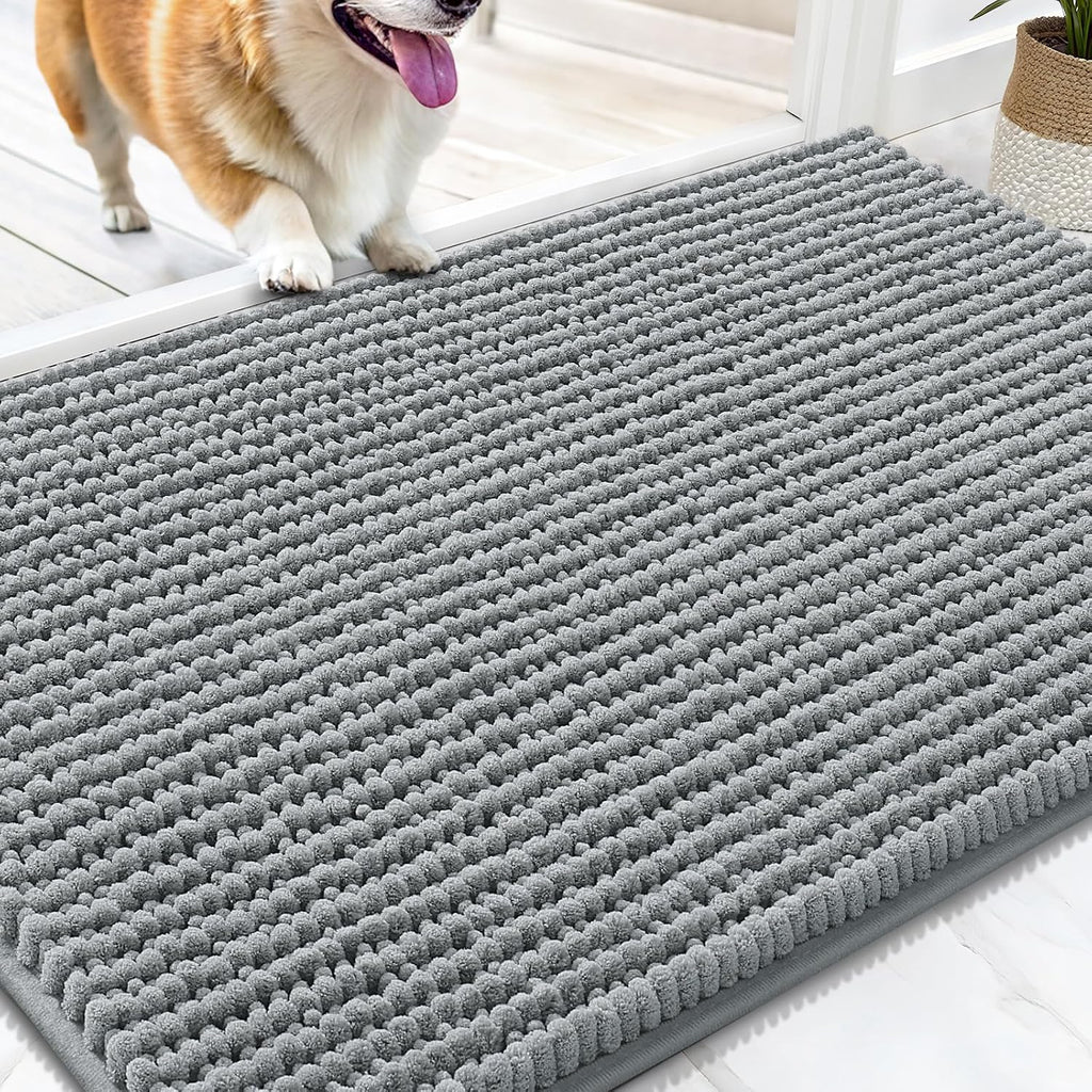 OLANLY Dog Door Mat for Muddy Paws 30x20, Extra Absorbent Chenille Mud Mat