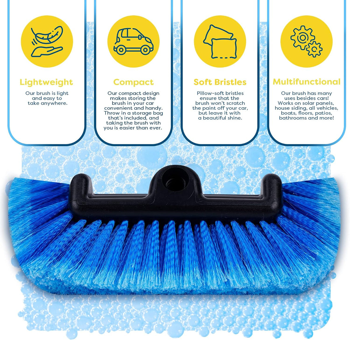 SCRUBIT 12" Car Wash Brush with Soft Bristles for Car Truck Boat Deck & House Cleaning, Exterior Washing Brush Connects with Pole & Hose, Storage Bag Included (Blue)