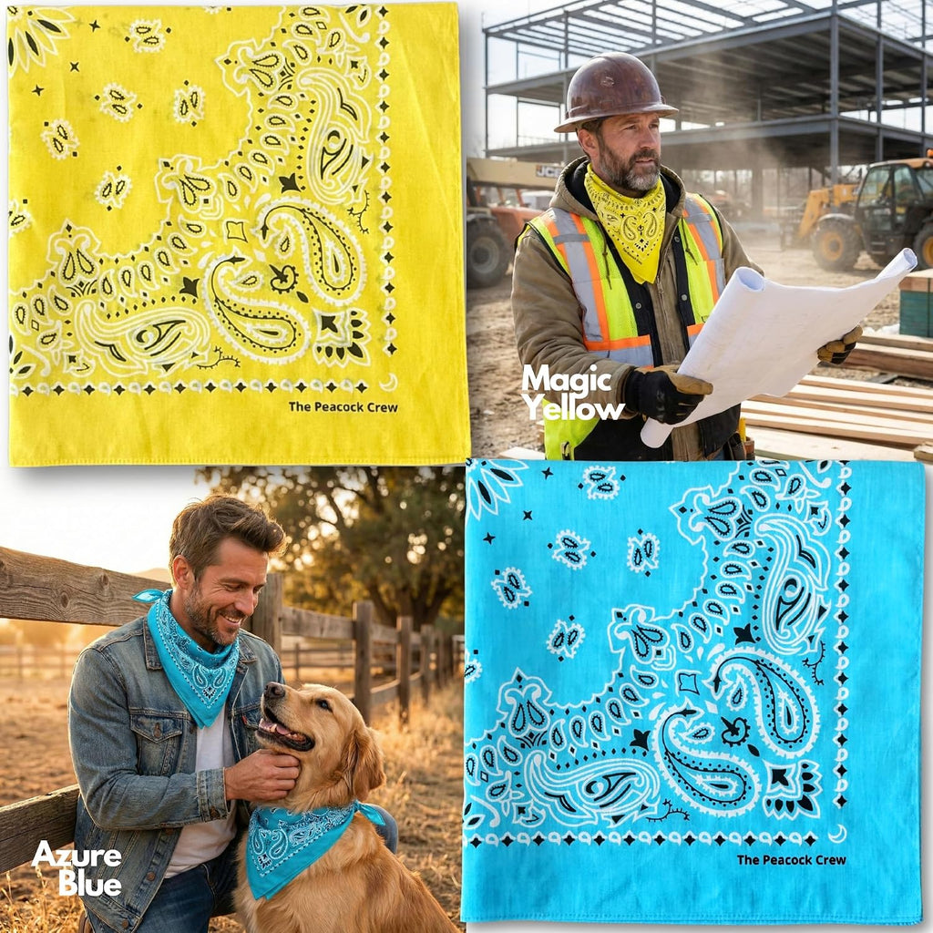 The Peacock Crew Premium Soft Cotton Bandanas Pack for Men and Women Paisley 22 x 22 inches