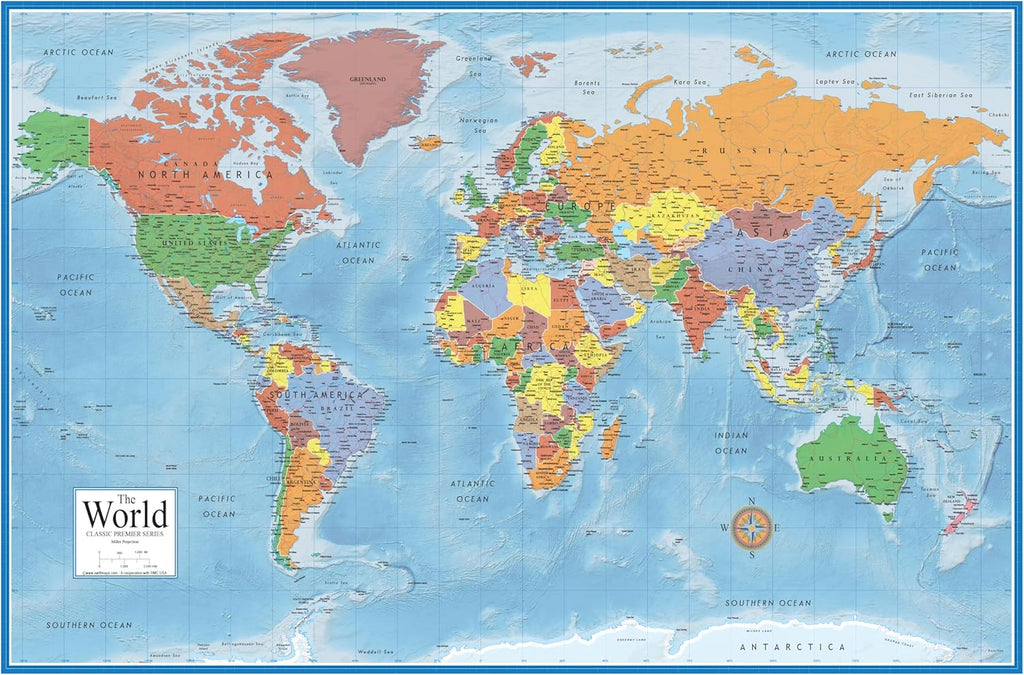 Swiftmaps World Premier Wall Map Poster Mural 24h x 36w Paper Folded