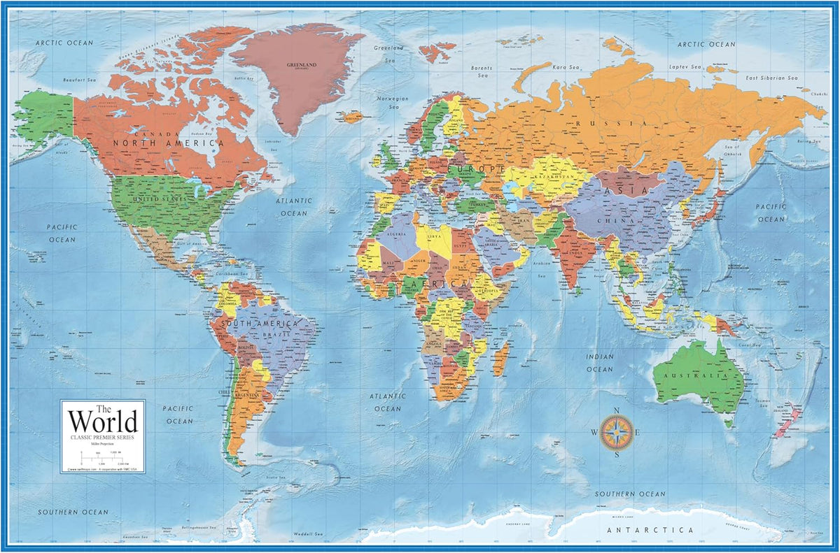 Swiftmaps World Premier Wall Map Poster Mural 24h x 36w Paper Folded