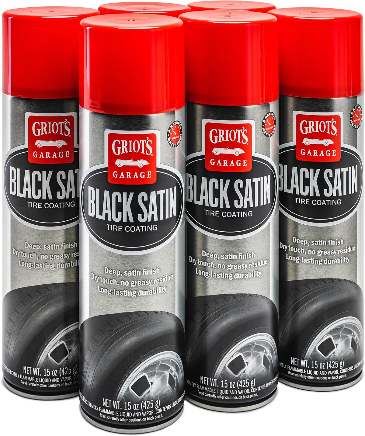 Griot's Garage Black Satin Tire Coating, Provides a Low-Gloss, Satin Finish, Non-Greasy, Long-Lasting, Quick-Drying, Easy-to- Use, No Mess, 10951, 15oz