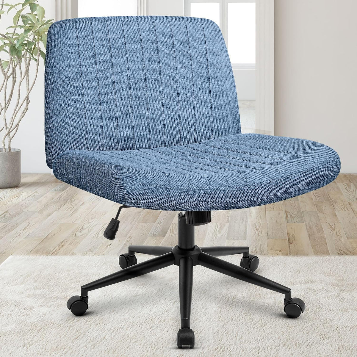 Orange Factory Criss Cross Chair, Wide Fabric Vanity Desk Seat, Beige Wheel