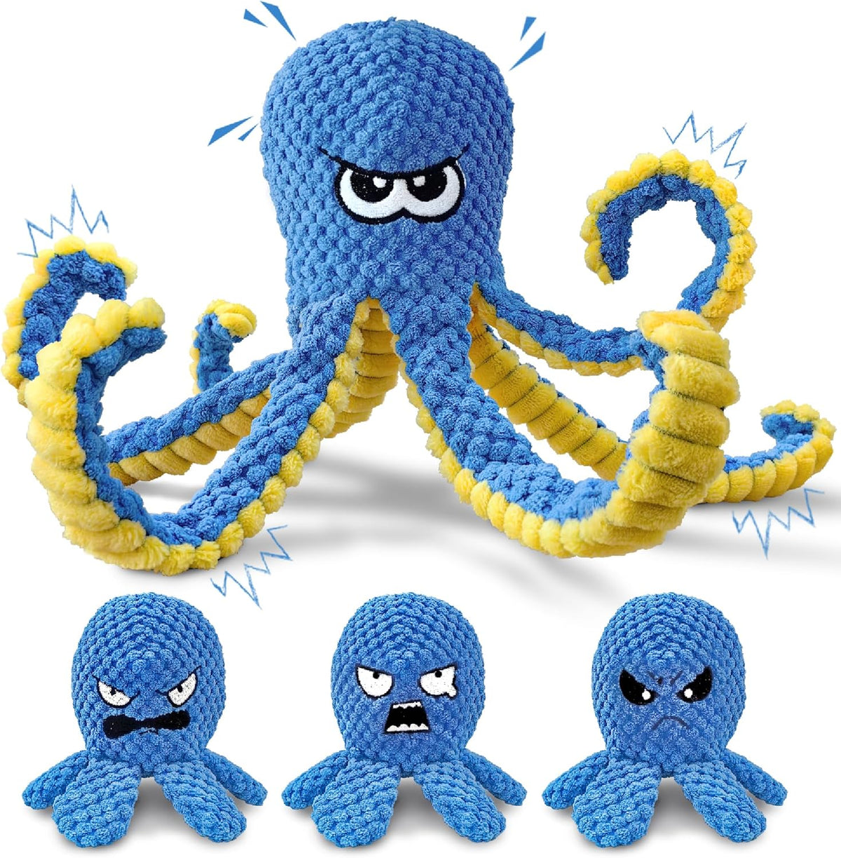 LEGEND SANDY Tough Dog Toys, Stuffed Chew Large Dog Toys to Keep Them Busy, Interactive Squeaky Tug of War Doggie Toy, Crinkle Blue Octopus | Interactive Tug of War Puppy Toys, Crinkle Stuffed Octopus for Small Medium and Large Breeds, Birthday Gift for P