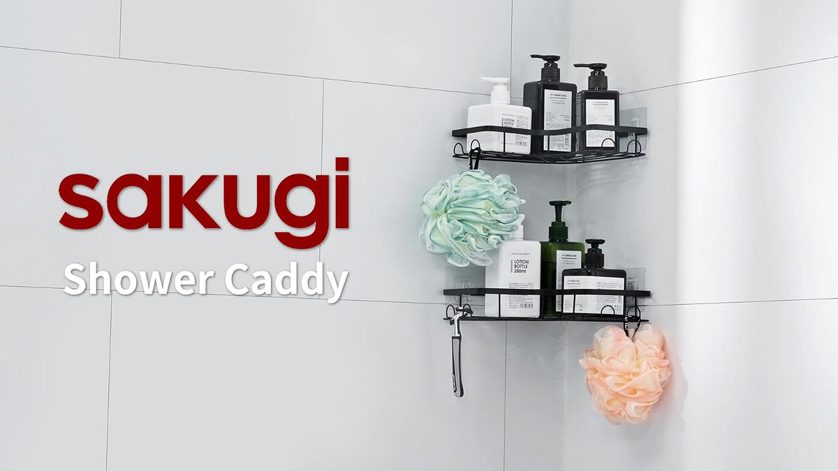 Sakugi Black Corner Shower Caddy Adhesive No Drilling Bathroom Shelves