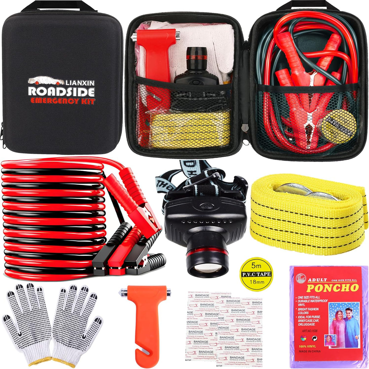 LIANXIN Car Roadside Emergency Kit,with Jumper Cables Car Safety Kits