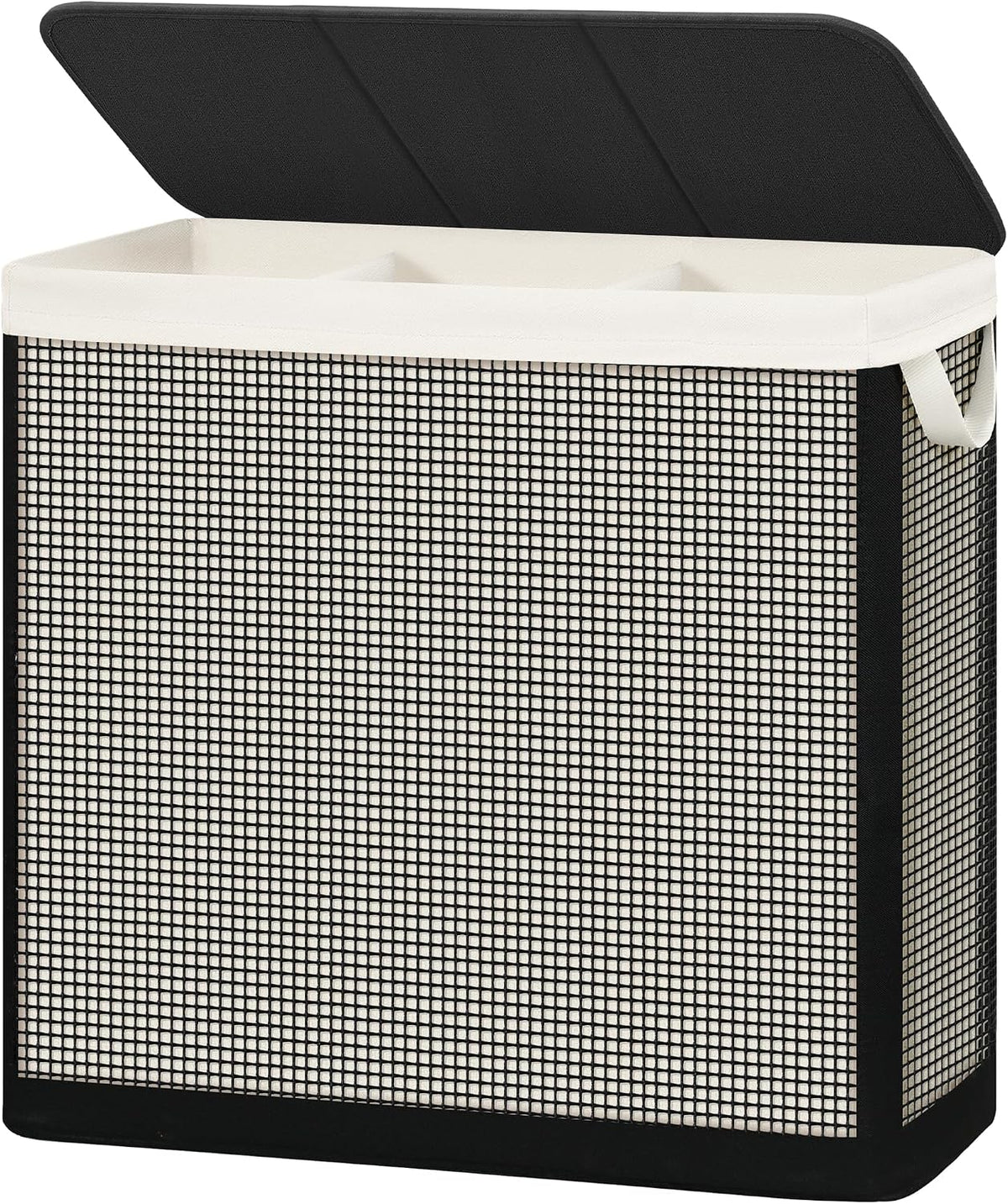 STO STO 2 Section Laundry Hamper with Lid, 140L Steel-Frame Double Laundry Hamper with Removable Washable Liner, Breathable Large Laundry Basket for Bedroom, Bathroom, Laundry Room, Dorm, Closet