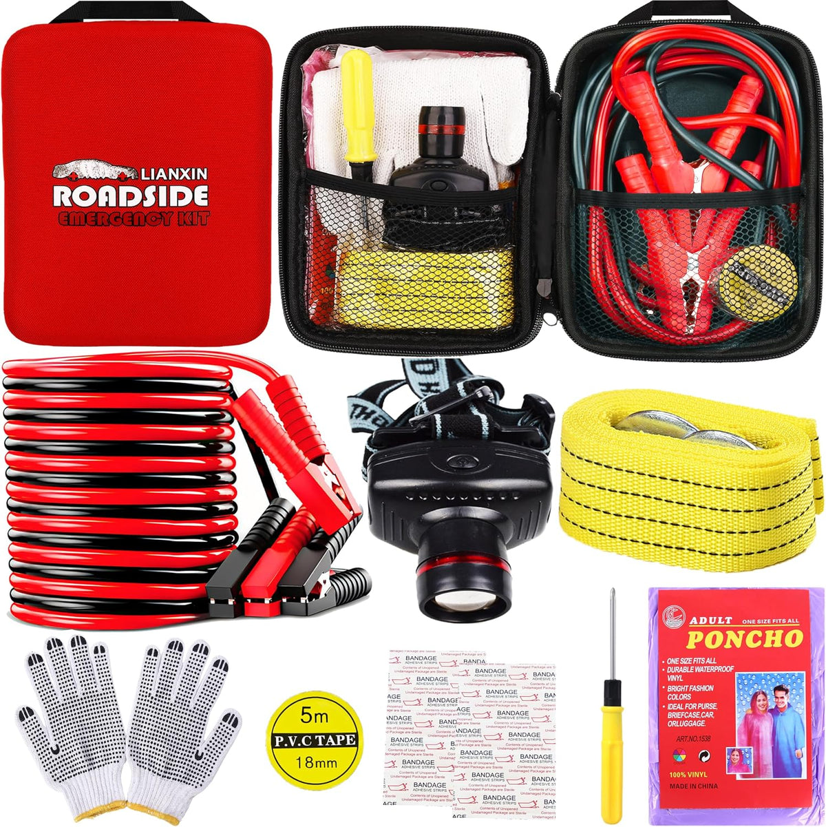 LIANXIN Car Roadside Emergency Kit,with Jumper Cables Car Safety Kits