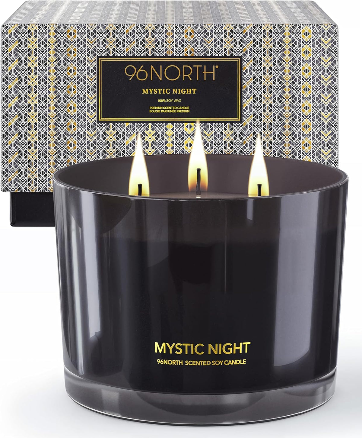 96NORTH Luxury Vanilla Soy Candles | Large 3 Wick Jar Candle | Up to 50 Hours Burning Time | 100% Natural Soy Wax | Relaxing Aromatherapy Aesthetic Candle | Housewarming Gift for Men and Women