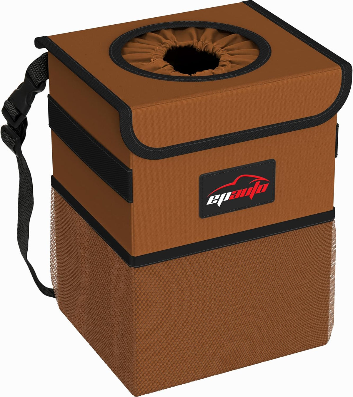 EPAuto Waterproof Car Trash Can with Lid and Pockets, 2.5 Gal, Black