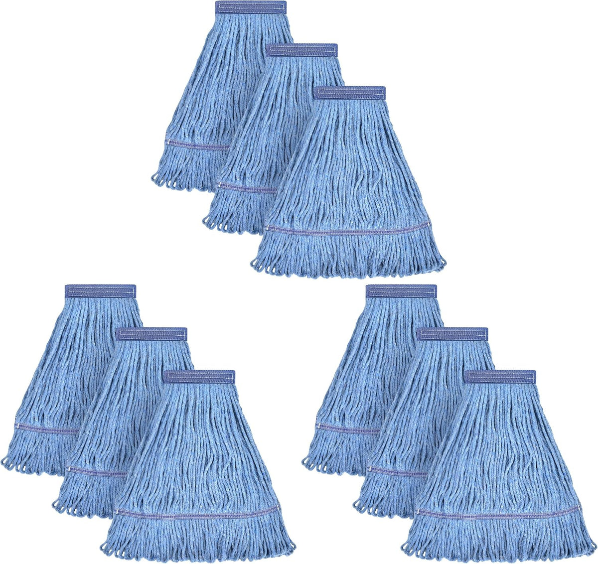 Matthew Cleaning Heavy Duty Mop Head Commercial Replacement for General and Floor Cleaning , Wet Industrial Blue Cotton Looped End String Head Refill (Pack of 3) Blue
