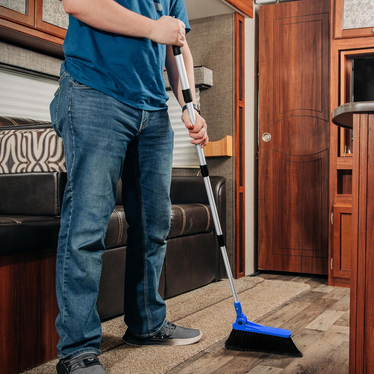 Camco Adjustable RV Broom and Dustpan - Ideal for RVs, Campers, & Marine