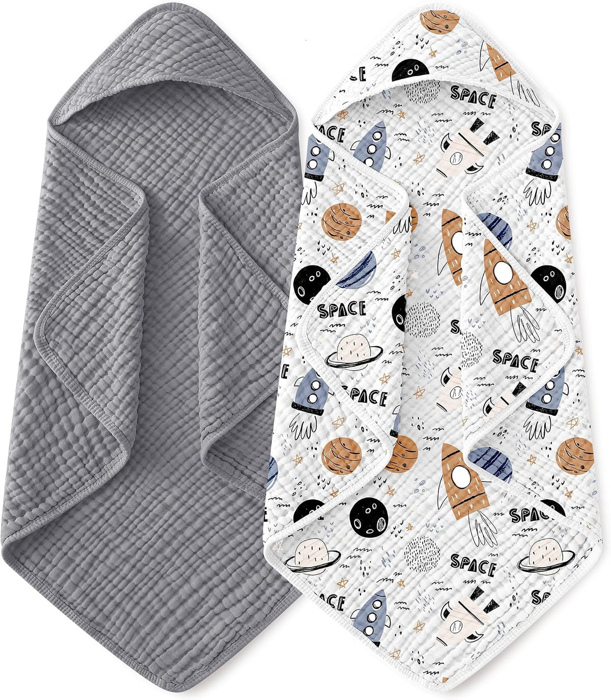 Yoofoss Hooded Baby Bath Towels 2 Pack 100% Muslin Organic Cotton with Hood