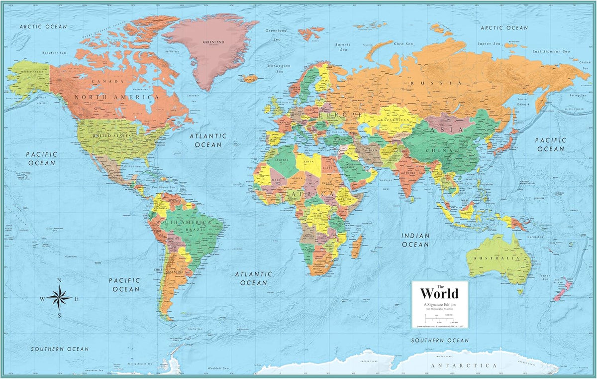 Swiftmaps 32" x 50" RMC Large World Wall Map Poster - Laminated Rolled (32x50 Signature World)