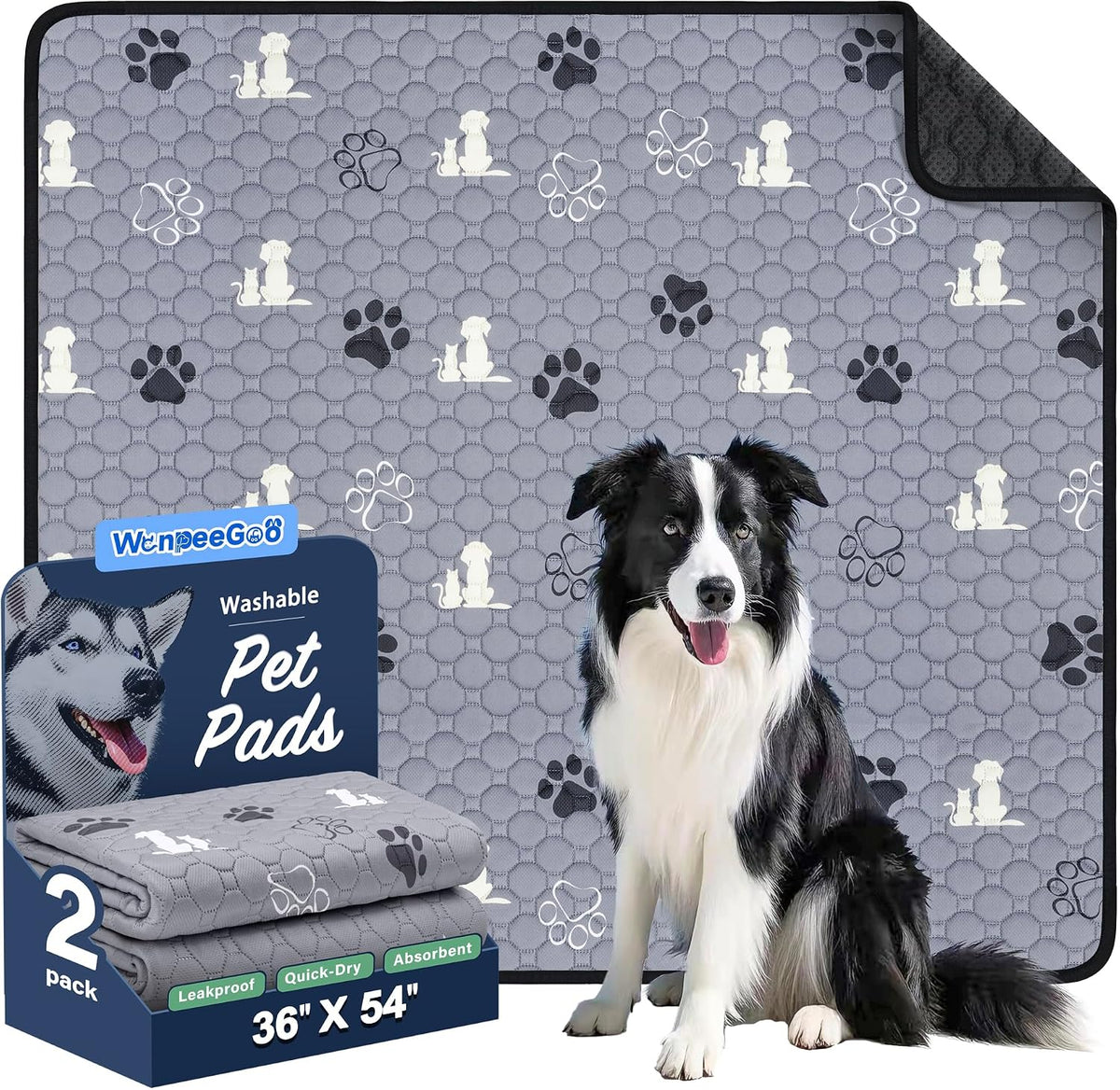 WanpeeGoo Washable Pee Pads for Dogs, Waterproof, 18 x 24 in, 4 Pack, Gray | Super Absorbent, Waterproof and Non-Slip; Washable, Reusable Dog Pads for Crates, Playpens, Floors, Furniture and Travel