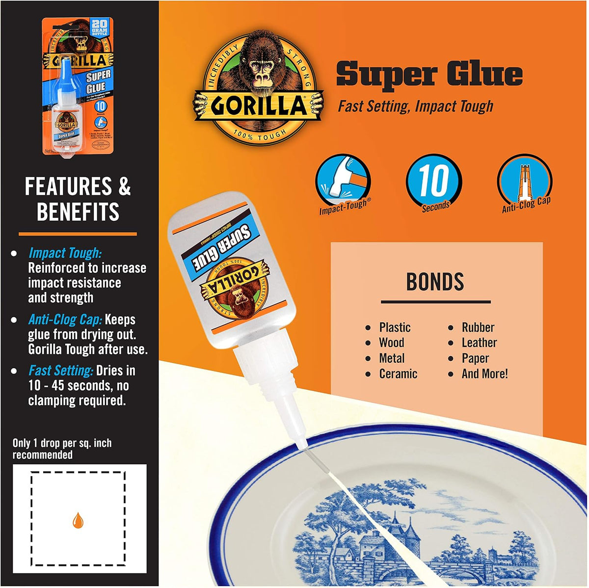 Gorilla Super Glue, All Purpose and Fast Setting, Clear, 20 g