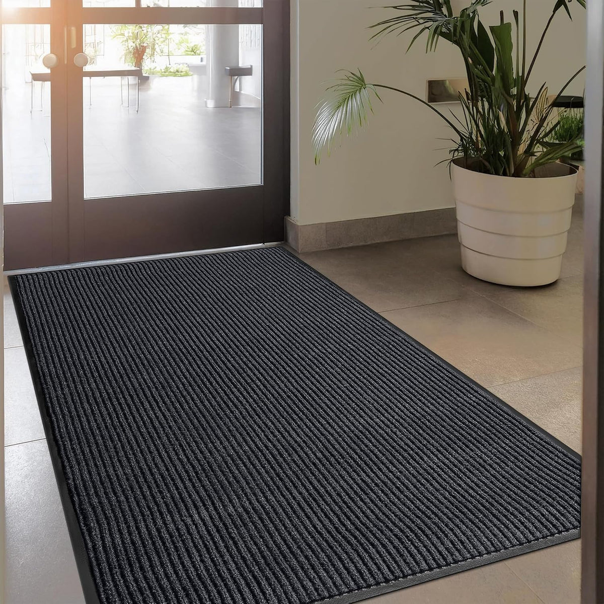 Commercial Floor Mat, Heavy Duty Indoor Outdoor Door Mat, 3x5 Feet Grey, Waterproof Entrance Mat, Non-Slip Backing Rug for Office, Store, Warehouse, Hallway, Garage & Entryway