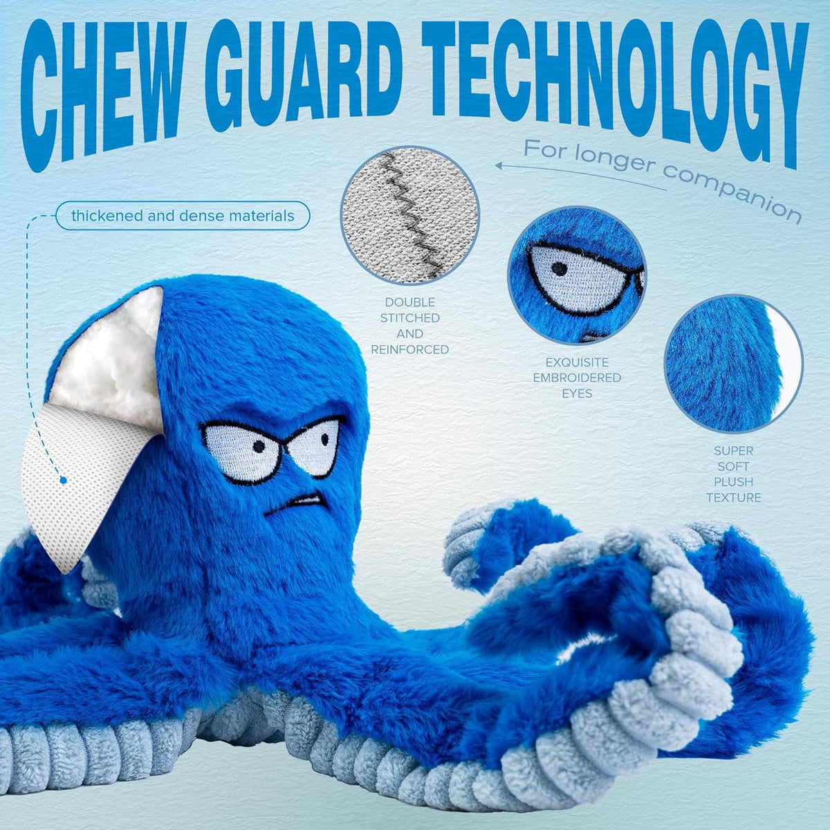 LEGEND SANDY Tough Dog Toys, Stuffed Chew Large Dog Toys to Keep Them Busy, Interactive Squeaky Tug of War Doggie Toy, Crinkle Blue Octopus | Interactive Tug of War Puppy Toys, Crinkle Stuffed Octopus for Small Medium and Large Breeds, Birthday Gift for P