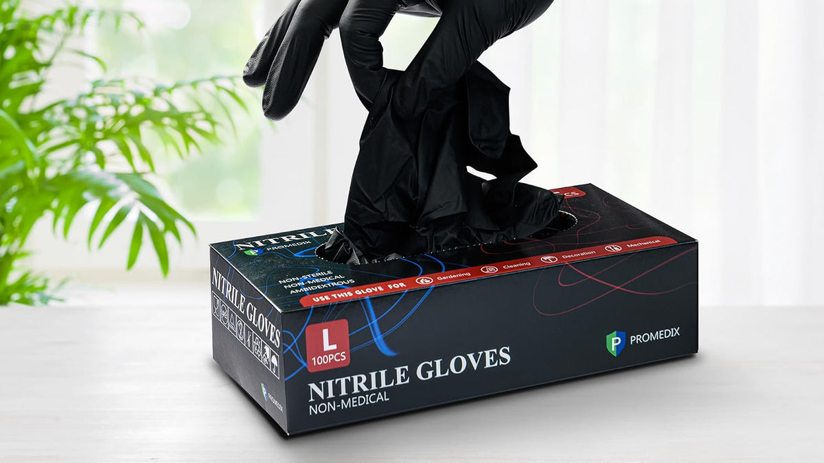 PROMEDIX P Nitrile Disposable Gloves,4mil-100 Count,Gloves Disposable Latex Free,Powder Free for Cooking,Household,Food safe