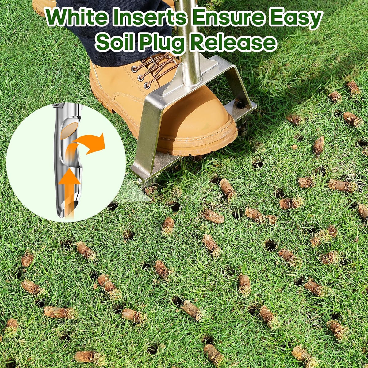 Manual Lawn Core Aerator for Compacted Soil with Non-Clogging Hollow Tines