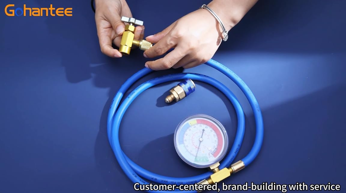 R134a Recharge Hose with Gauge, 51'' AC Refrigerant Recharging Hose Kit