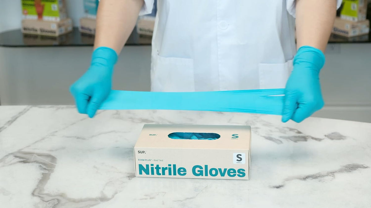 SUP Powder-Free Nitrile Exam Gloves, 100 Count Food Safe Latex-Free Disposable Gloves for Medical Lab Cooking Cleaning, Teal