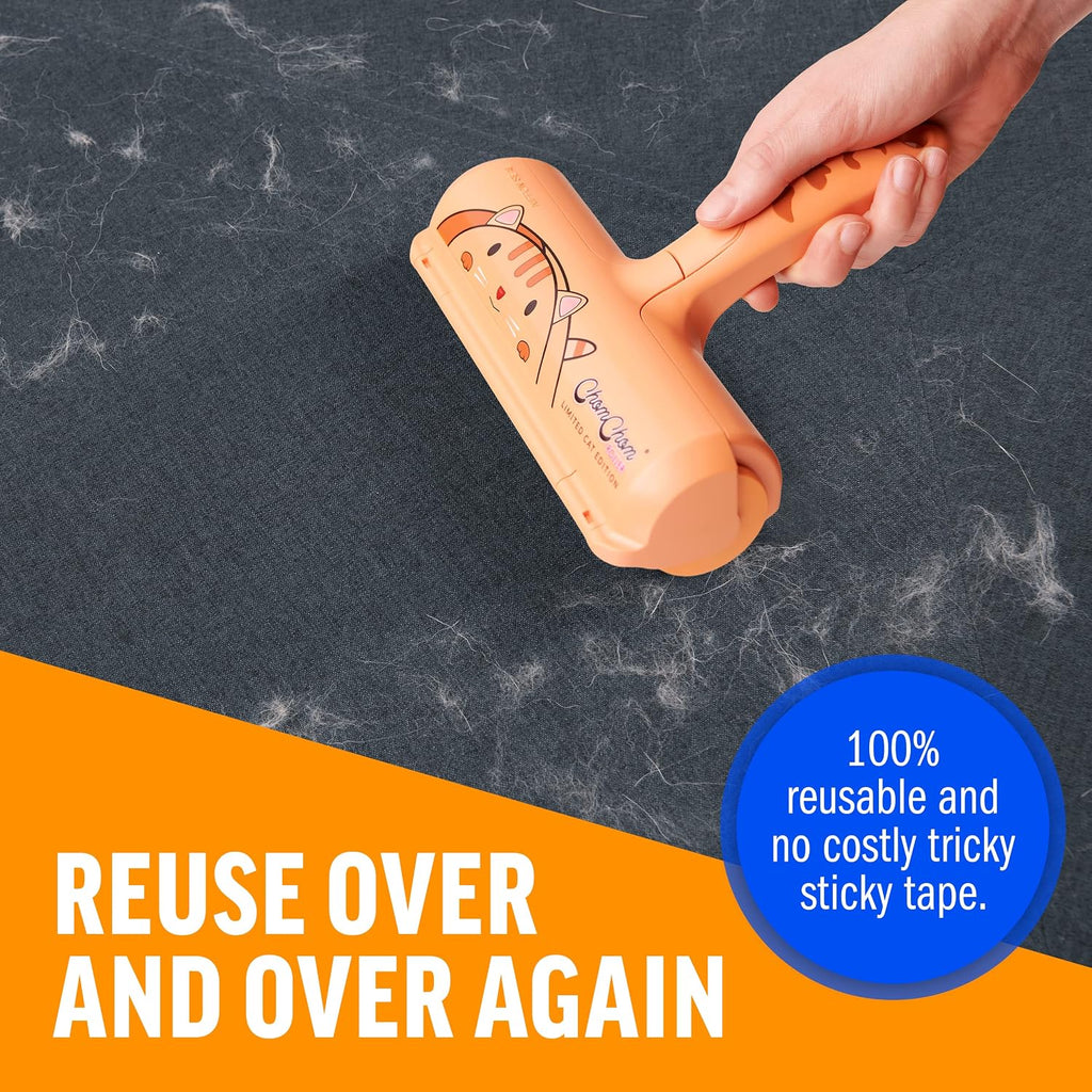 ChomChom Roller Pet Hair Remover – Original Size Reusable Lint Roller for Cat & Dog Hair on Furniture, Couch, Carpet, Car, Rugs & Bedding – Portable, Eco-Friendly (Cat)