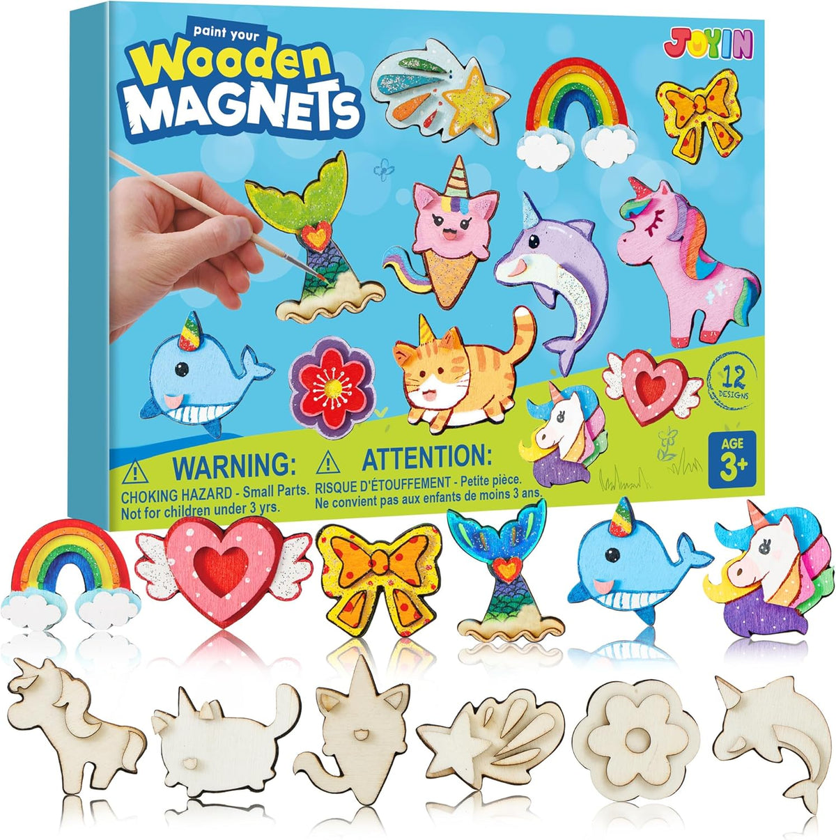 JOYIN 12 Wooden Magnet Painting Kit - Arts and Crafts for Kids Ages 3-8