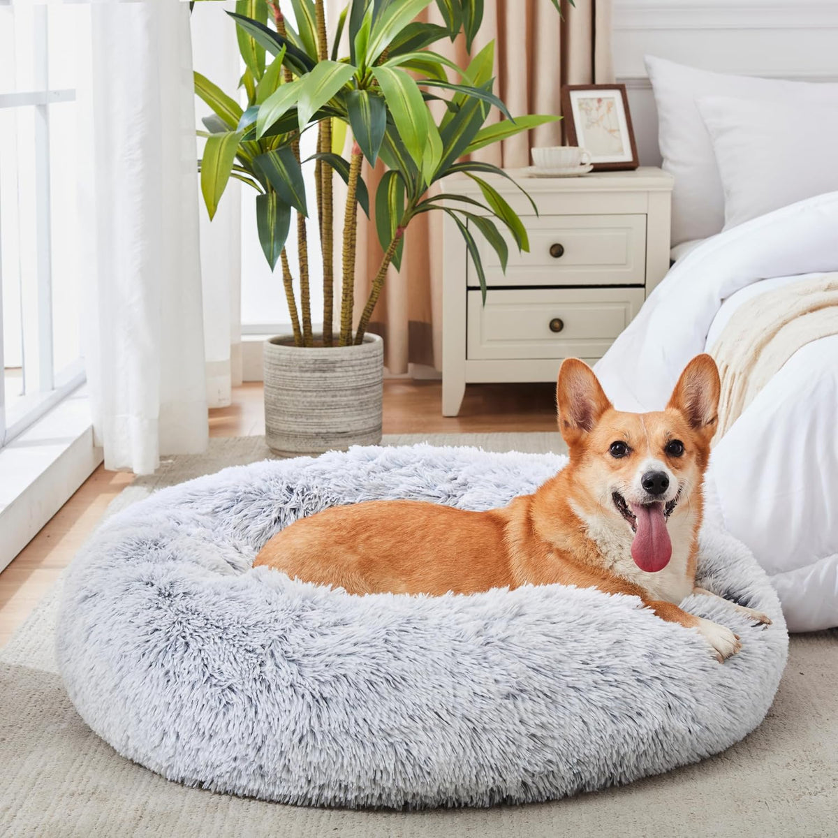 Western Home Calming Donut Cat Bed Small Dog Bed Washable,20" Light Grey
