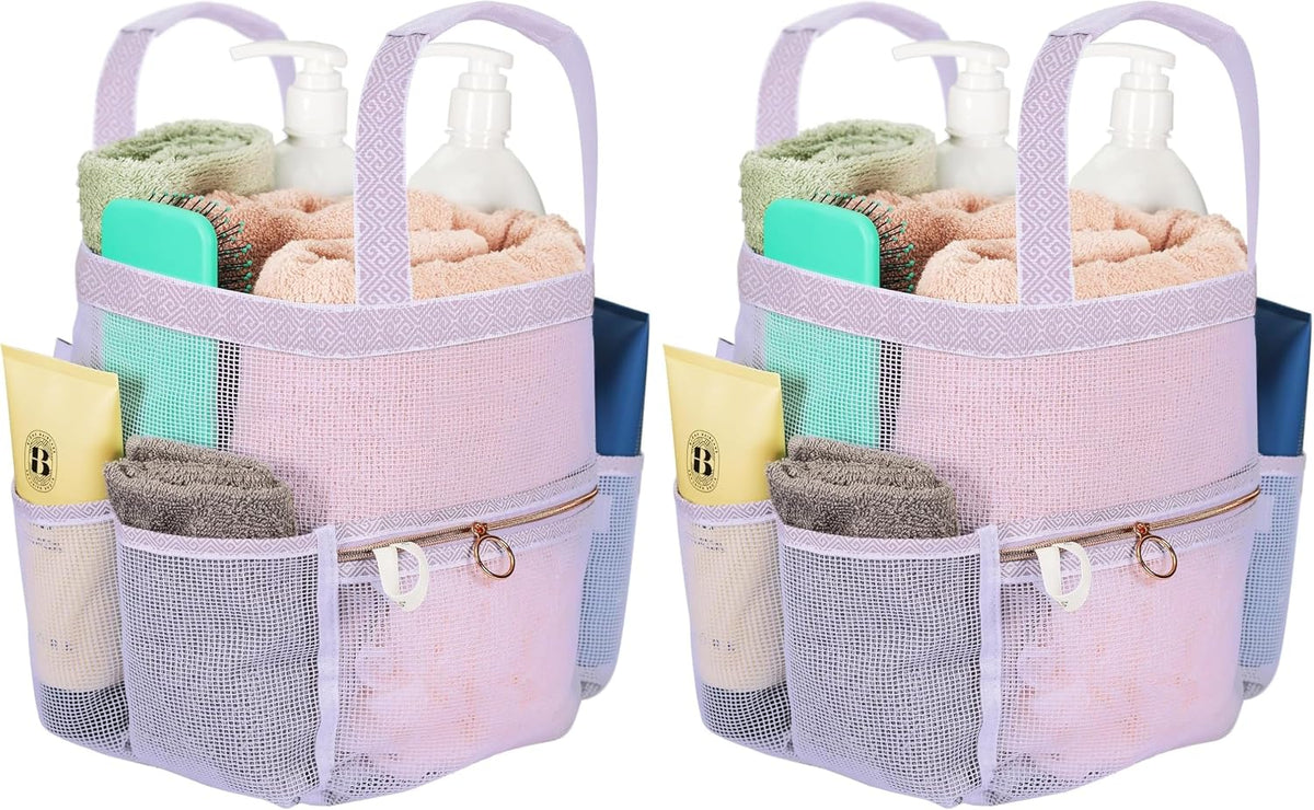 DV Lifestyle Mesh Shower Bag 10.2x9.9'' Quick-Dry Caddy with Zipper & 2 Pockets. Portable Toiletry Tote for Bathroom, Gym, Travel, Camp, Beach, for Sunscreen, Dorm & College Essentials (Black)