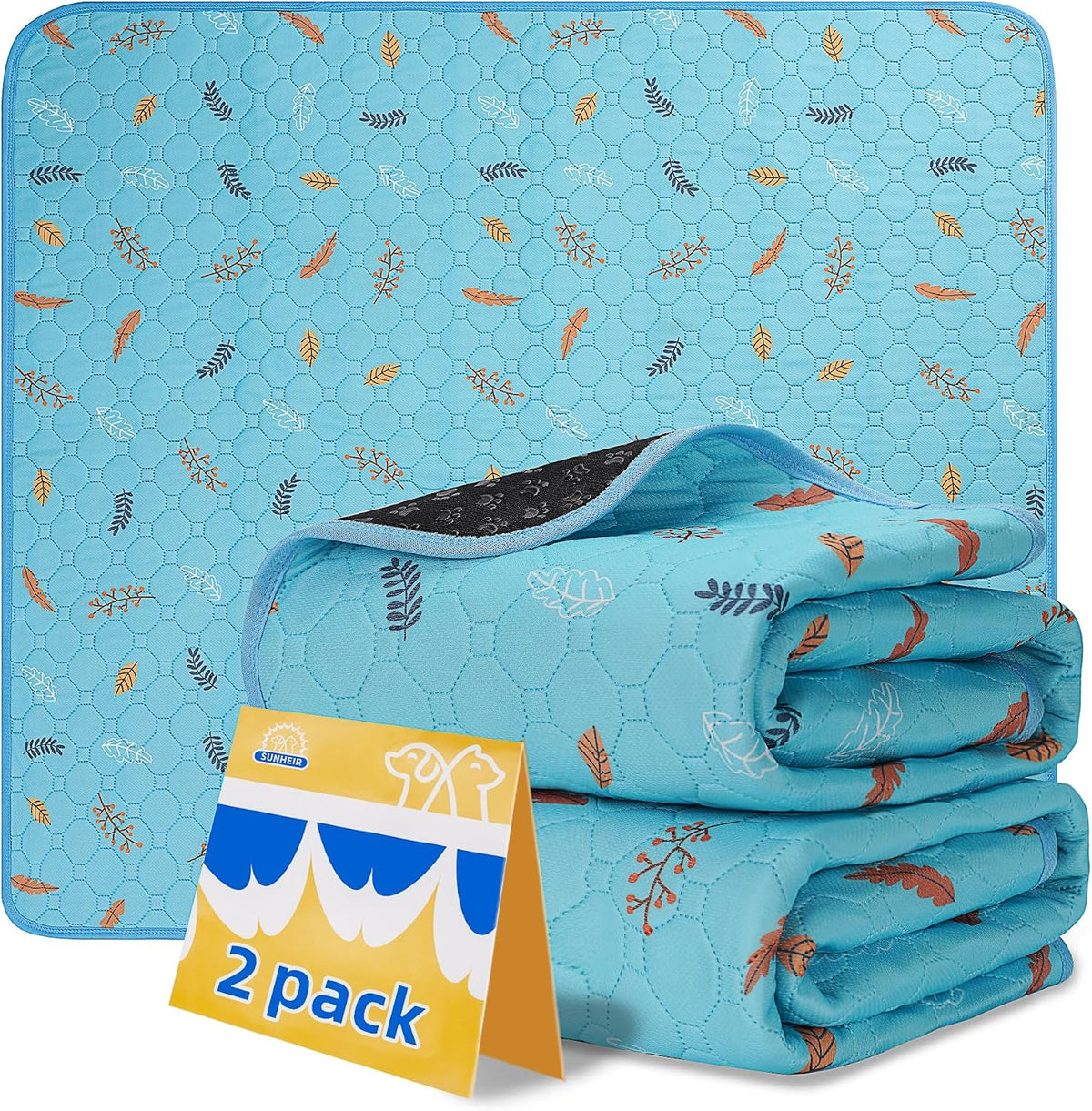 Sunheir Washable Pee Pads for Dogs, Reusable Puppy Pads for Dog Playpen 2PC | Thick Super Absorbent, Leak-Proof & Non-Slip, Waterproof Dog Pads for Puppy Playpen, Crate, Whelping Box, Potty Training Grey