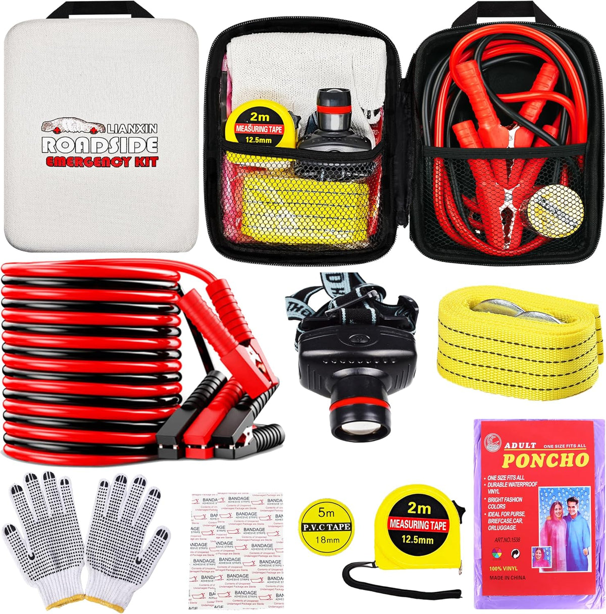 LIANXIN Car Roadside Emergency Kit,with Jumper Cables Car Safety Kits