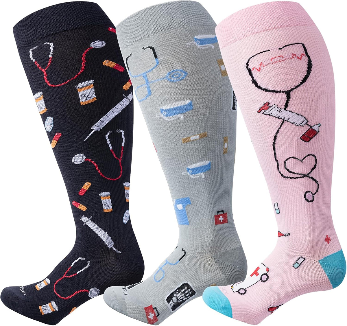 LEVSOX Plus Size Compression Socks for Women Men Wide Calf Extra Large 15-20 mmHg Knee High Sock for Nurses Pregnant Travel